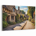 Charming English Village Street Scene Art - Quaint Countryside Canvas