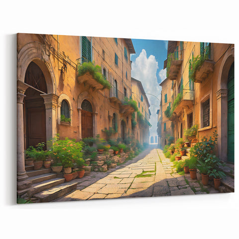 Charming Italian Street Art Print - Sunlit Rustic Village Canvas