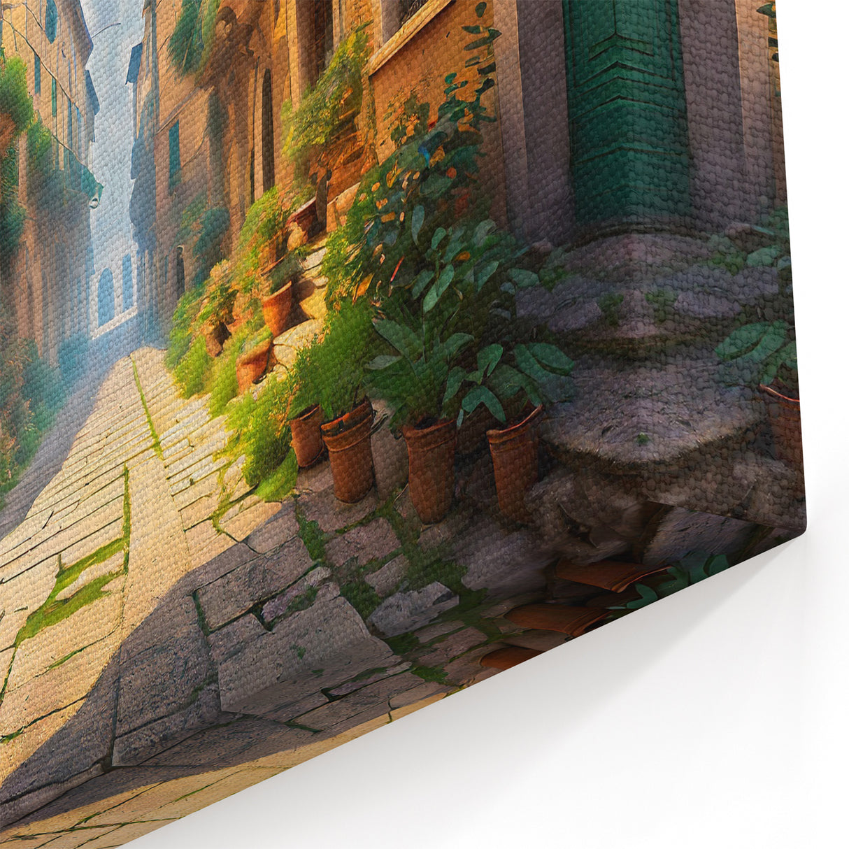 Charming Italian Street Art Print - Sunlit Rustic Village Canvas
