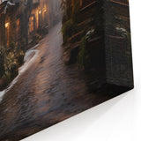Cozy Winter Street Art Print - Snowy English Village Canvas Scene