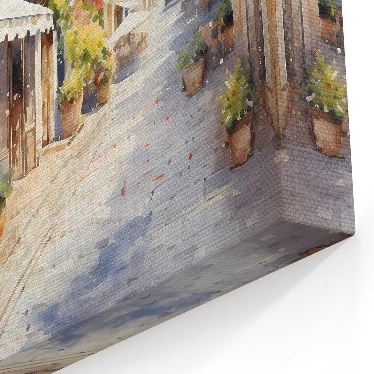 Charming Cafe Street Art Print - Vibrant Mediterranean Village Canvas