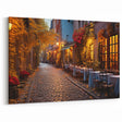 Cozy Autumn Street Cafe Art Print - Warm Evening Cityscape Canvas