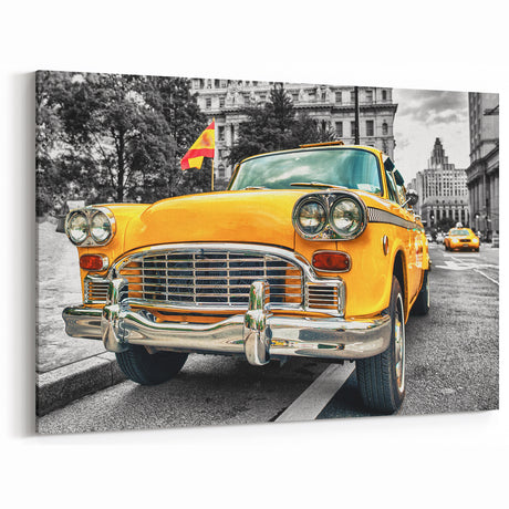 conic Yellow Taxi Cab Art - Vintage New York Taxi Canvas Wall Print
