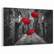 Dramatic Red Umbrellas - Black and White Street Photography Art Print