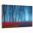 Misty Forest with Red Leaves Art - Ethereal Foggy Landscape Decor