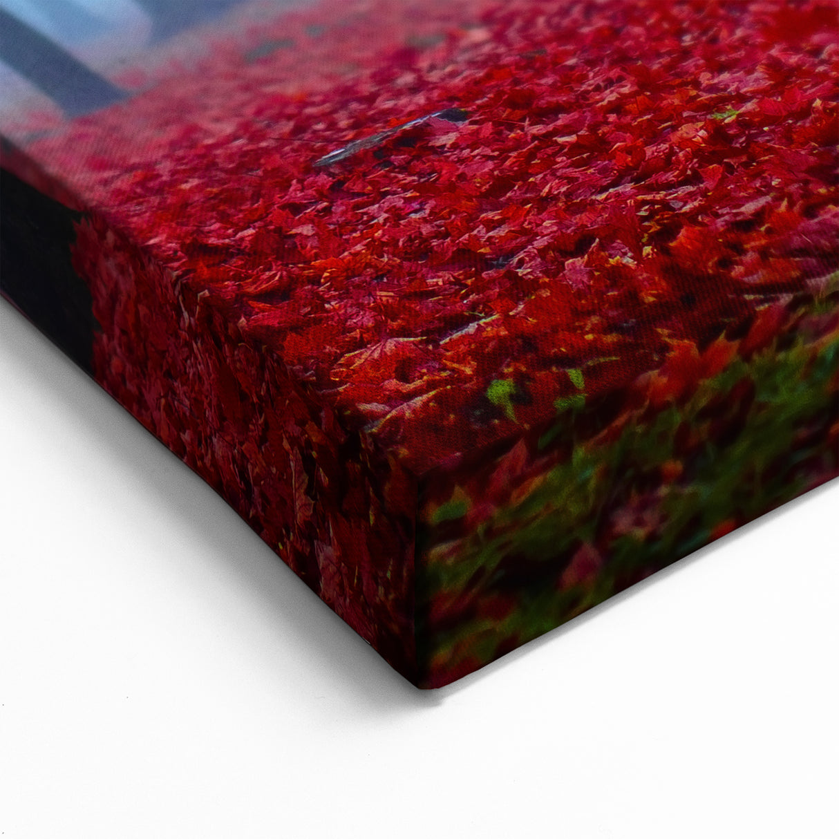 Misty Forest with Red Leaves Art - Ethereal Foggy Landscape Decor