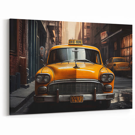 Vintage Taxi in NYC Alley - Atmospheric New York City Taxi Wall Art Print