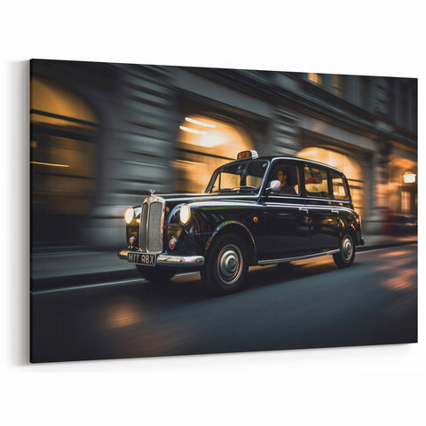 Classic Black London Taxi - Elegant Nighttime Taxi Wall Art Print