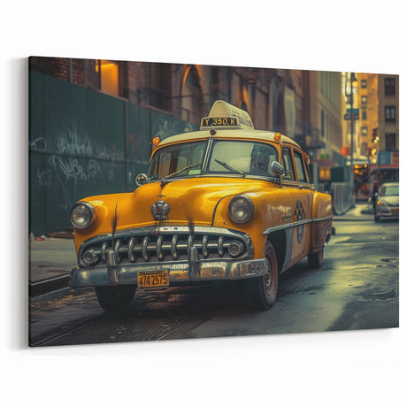 Vintage Yellow Taxi in NYC Street - Classic New York Taxi Wall Art Print