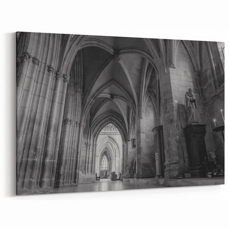Gothic Church Hallway - Sacred Monochrome Religious Wall Art for Home