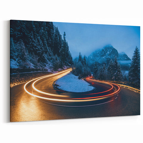 Curved Mountain Road Photography - Scenic Night Drive Wall Art Decor