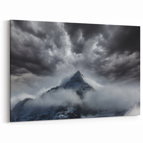 Dramatic Mountain Peak in Mist - Majestic Foggy Landscape Wall Art