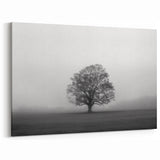 Solitary Tree in Fog Art - Serene Black and White Landscape Wall Decor