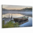Rowboat on Misty Lake Art - Serene Morning Landscape Wall Decor