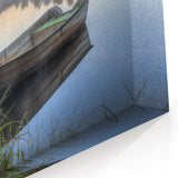 Rowboat on Misty Lake Art - Serene Morning Landscape Wall Decor