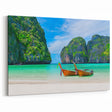 Tropical Beach Landscape Wall Art - Seaside Decor with Wooden Boats