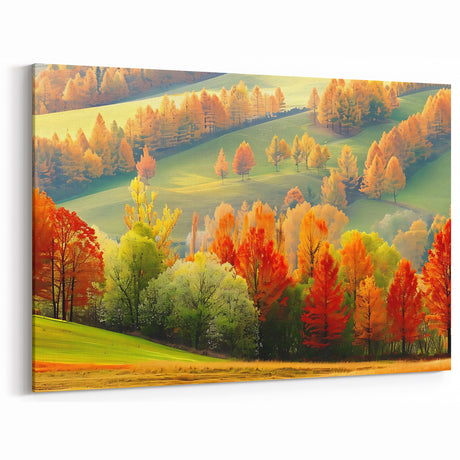 Autumn Hillside Trees - Vibrant Fall Nature Wall Art in Scenic Landscape Prints