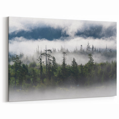Serene Misty Landscape Art - Foggy Morning Canvas Print for Tranquil Decor