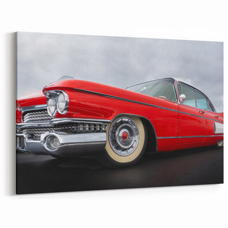Classic Red Cadillac Art: Vintage American Luxury Car Prints for Decor