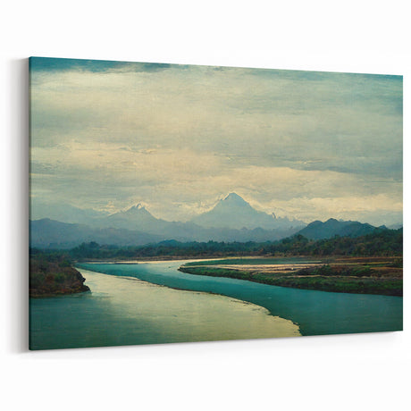 Mountain River Landscape Wall Art - Serene Nature Canvas Print