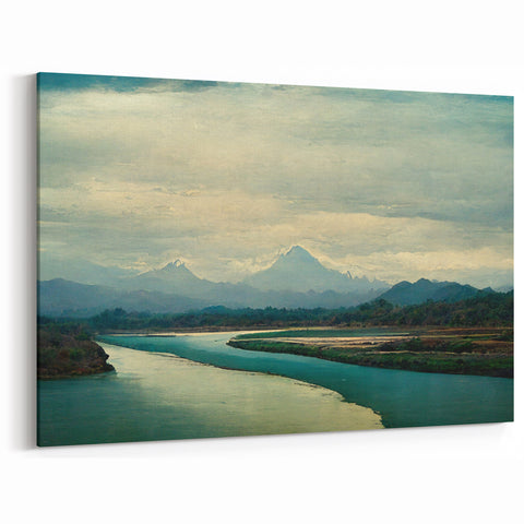Mountain River Landscape Wall Art - Serene Nature Canvas Print