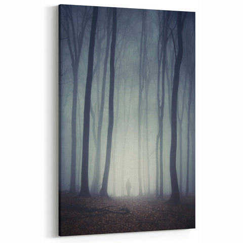 Ethereal Foggy Forest Art - Mysterious Misty Landscape Canvas Decor