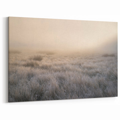 Serene Misty Field Art - Soft Morning Light Canvas for Tranquil Decor
