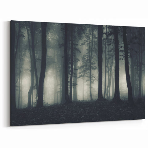 Dark Misty Forest Art - Mysterious Foggy Landscape Canvas for Dramatic Decor