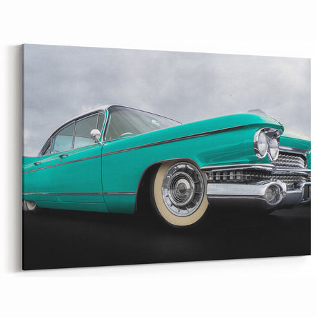 Turquoise Cadillac Art: Vintage American Luxury Car Prints for Decor