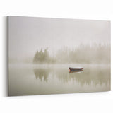Serene Misty Lake Art - Tranquil Boat and Fog Canvas for Calm Decor