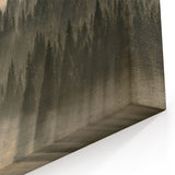 Misty Forest Sunrise Art - Serene Tree Canopy Canvas for Tranquil Decor