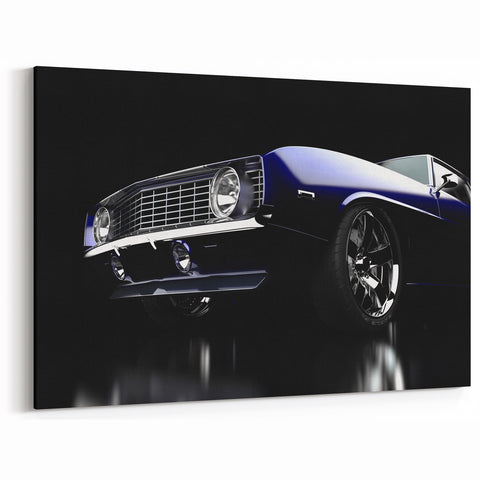 Midnight Muscle Car Art: Classic Dark Blue Automotive Prints for Decor