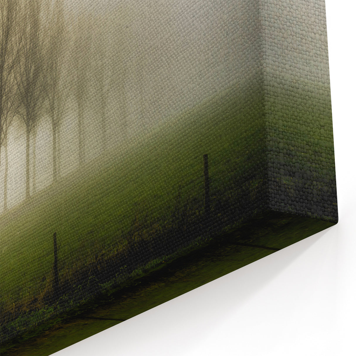Misty Tree Line Art - Serene Foggy Morning Canvas for Peaceful Decor