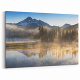 Misty Mountain Lake Art - Tranquil Morning Reflection Canvas for Serene Decor