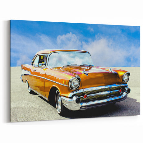 Golden Classic Car Art: Vintage American Automobile Prints for Decor