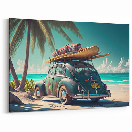 Beachside Vintage Car Art: Surfing Adventure Retro Prints for Decor