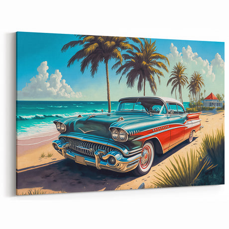 Tropical Classic Car Art: Vintage Beachside Automotive Prints for Decor