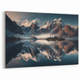 Reflection of Snowy Peaks Canvas Art - Mystical Mountain Landscape Decor