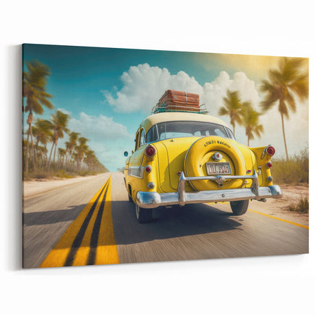 Retro Yellow Car Art: Vibrant Vintage Vehicle Decor for Nostalgic Spaces
