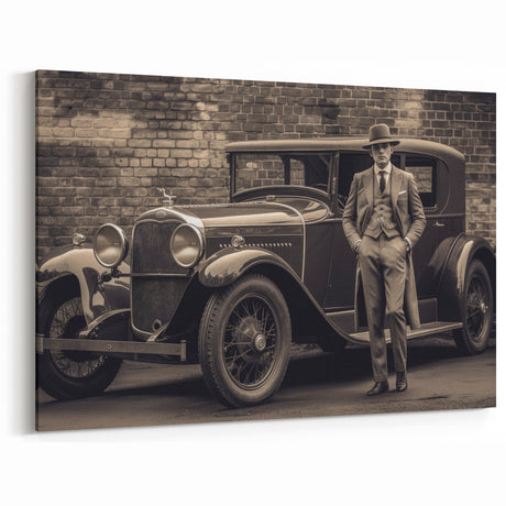 Vintage Car & Gentleman Art: Classic Elegance in Monochrome Decor
