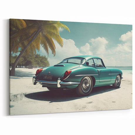 Vintage Beachside Car Art: Classic Automotive Decor for Coastal Spaces