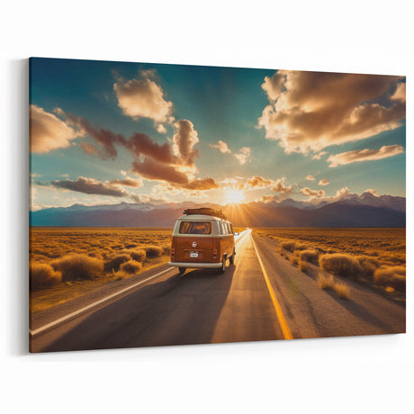 Sunset Road Trip Art: Vintage Van Decor for Adventure Enthusiast