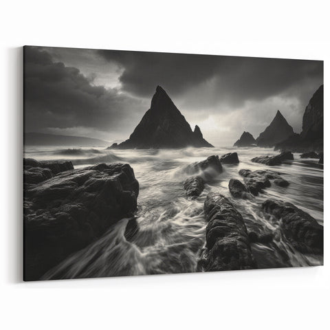 Dramatic Coastal Landscape - Black and White Ocean Art for Bold Decor