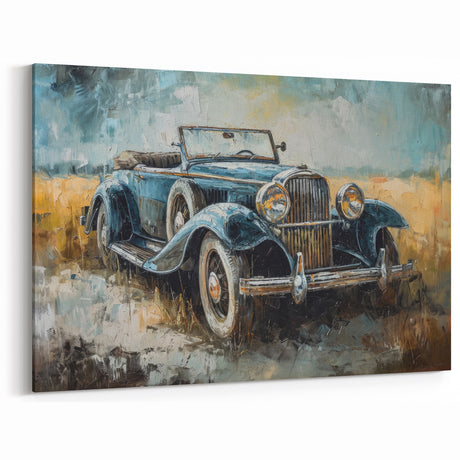 Vintage Blue Car Art: Rustic Automotive Decor for Classic Interiors