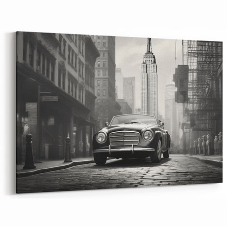 Vintage Cityscape Car Art: Classic Automotive Elegance in Urban Decor