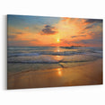 Golden Sunset Beach Landscape Wall Art - Ocean Waves and Warm Horizons