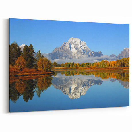 Mountain Reflection in Autumn Canvas Art - Serene Nature Landscape Decor