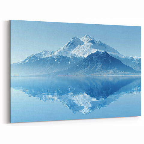 Blue Mountain Reflection Canvas Art - Serene Winter Landscape Decor