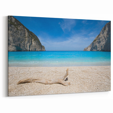 Serene Coastal Driftwood Beach Wall Art – Oceanfront Canvas Print