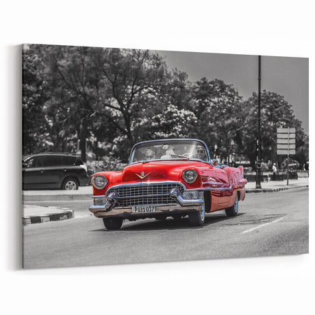 Vintage Car Art: Bold Red Convertible Prints - Classic Retro Decor
